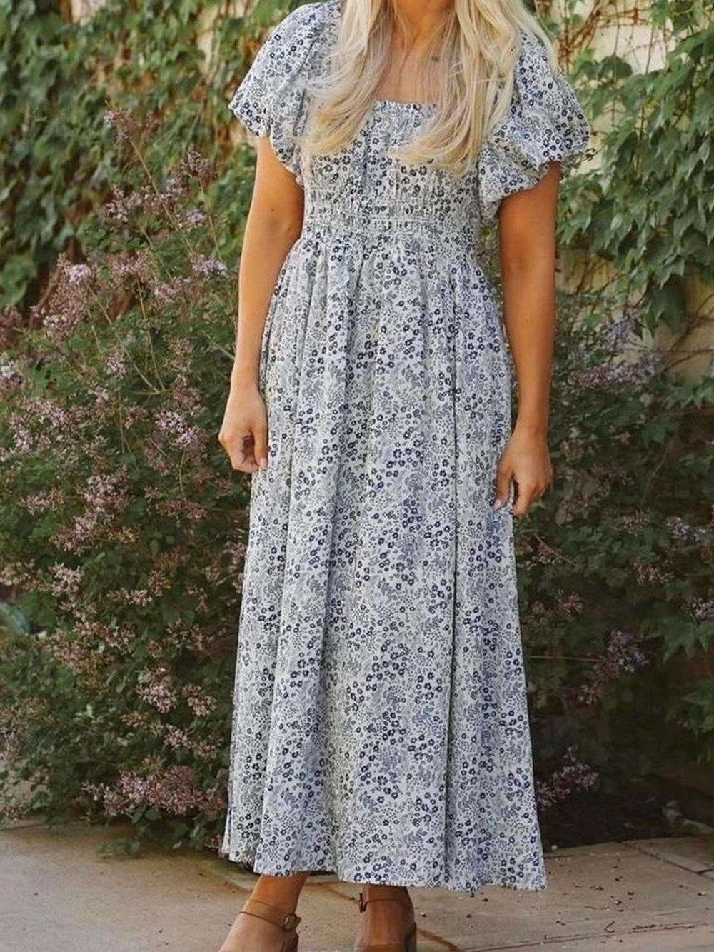 Brass & Roe by Called to Surf Blue Floral Puff Sleeve Dress